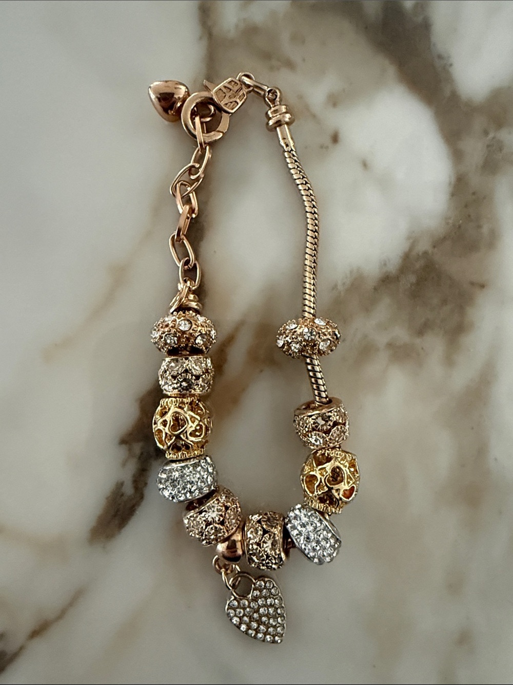 Gold-Tone Crystal Heart Charm Bracelet - Women Jewelry